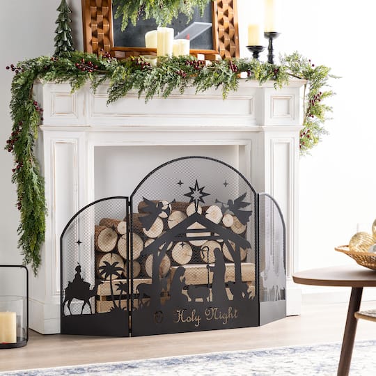 Glitzhome® 48" Christmas Metal Mesh Silhouette Nativity Scene Screen